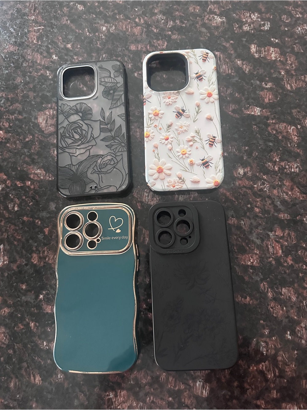 Stylish Floral & Solid iPhone Pro 14 Protective Case Set of 4